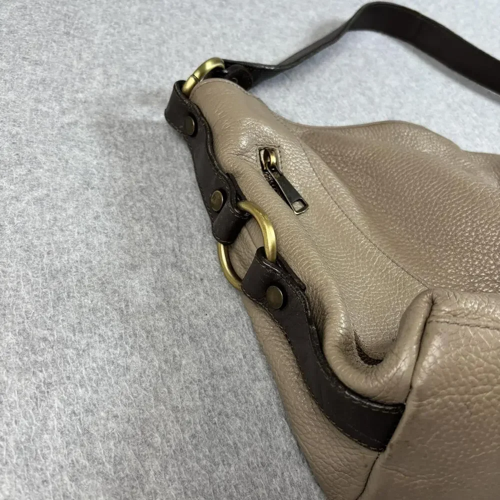 Sundance Leather Purse Women Large Taupe Slouchy Hobo Bag Zip Pockets Italy READ